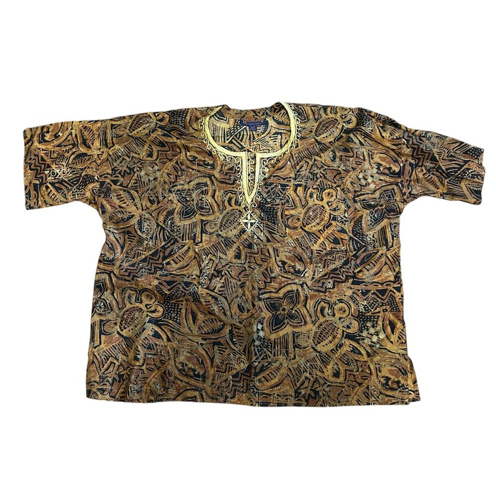 Highland Outfitters Cultural Shirt One Size Fits All Black Tan Gold Embroidered